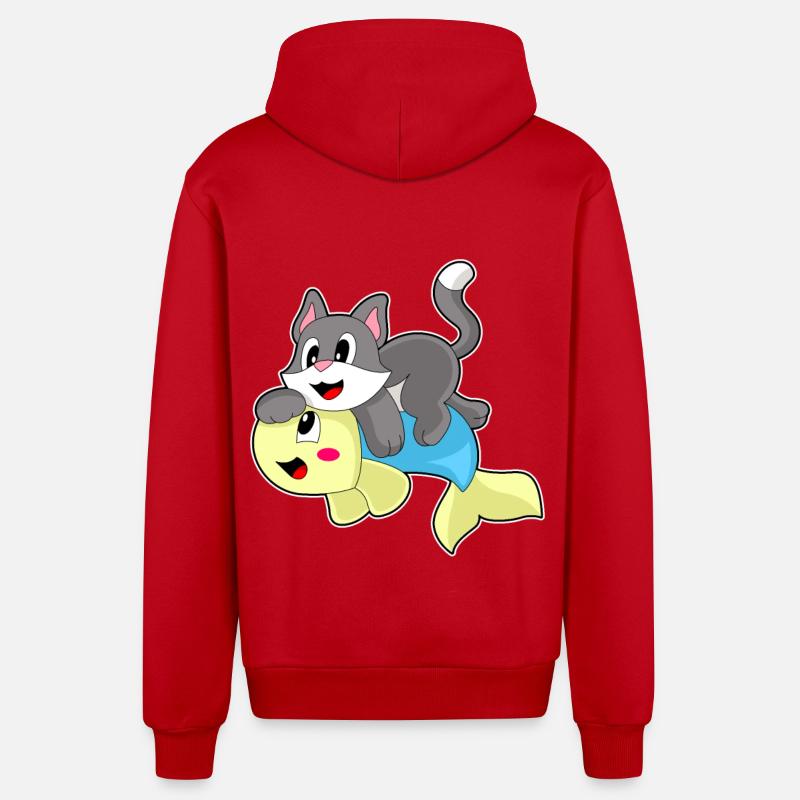 Poisson-chat - Veste à capuche bio décontractée fabriquée en UE - rouge