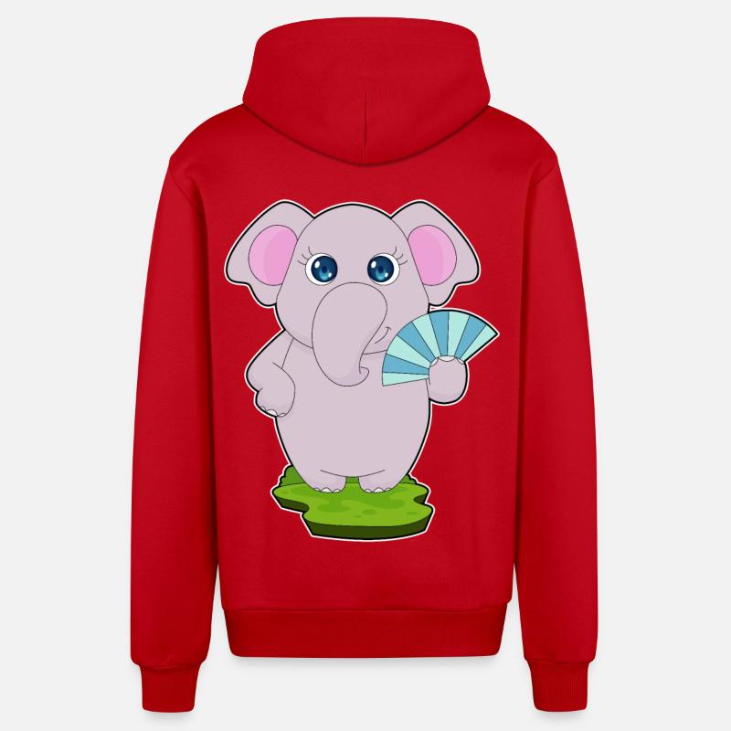 Éventail de main d’éléphant - Veste à capuche bio décontractée fabriquée en UE - rouge