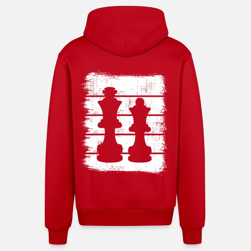 Dessin de pièces d’échecs - Veste à capuche bio décontractée fabriquée en UE - rouge