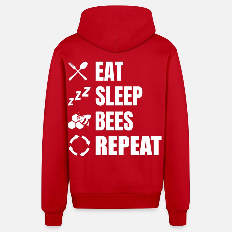 Eating, sleeping, beekeeping, repeating - Organic Relaxed Hooded Jacket Made in EU - red