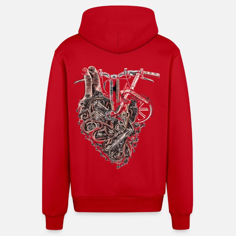 Machines mécaniques deux-roues coeur - Veste à capuche bio décontractée fabriquée en UE - rouge