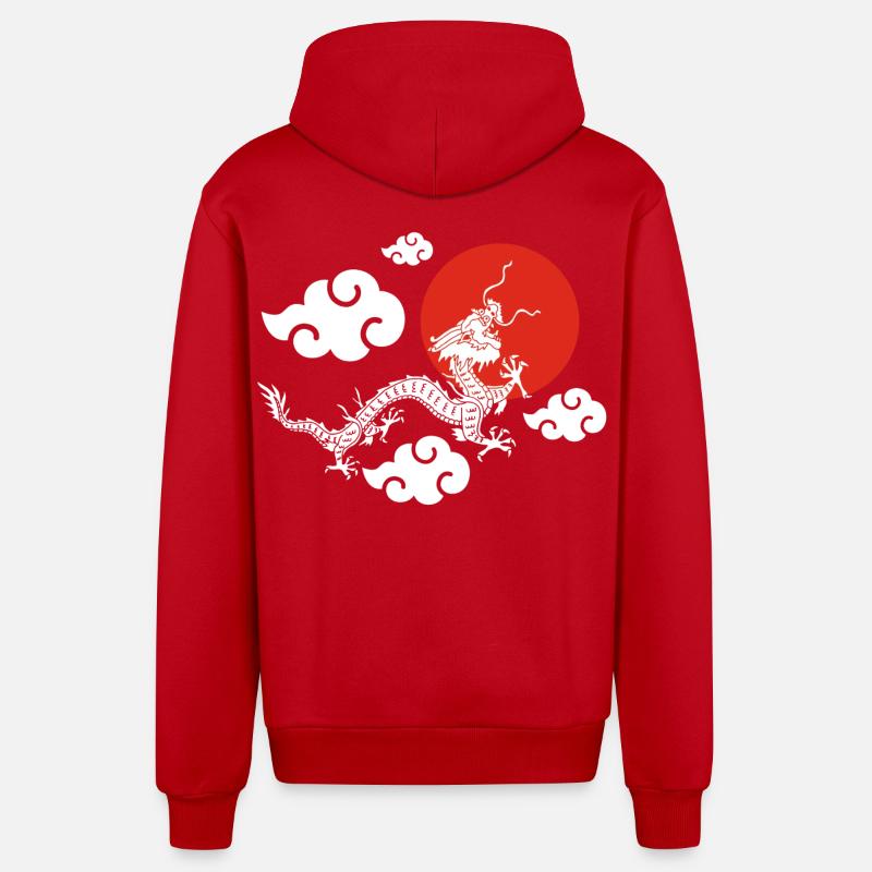 L'envol du dragon blanc - Veste à capuche bio décontractée fabriquée en UE - rouge