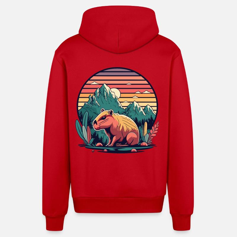 Capybara avec Retro Sunset - Veste à capuche bio décontractée fabriquée en UE - rouge