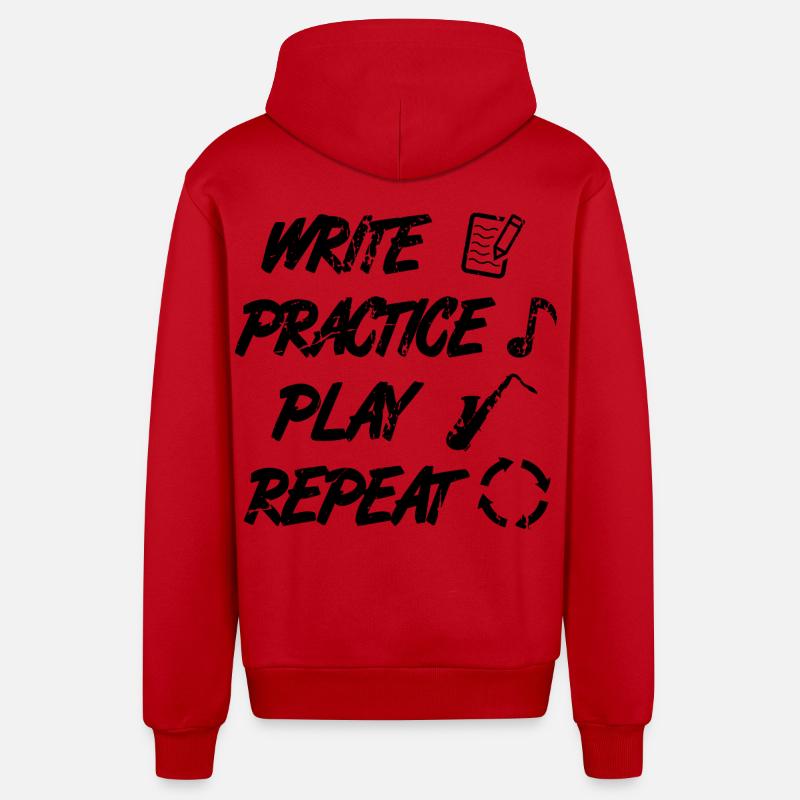 Writing, practicing, playing, repeating - Organic Relaxed Hooded Jacket Made in EU - red
