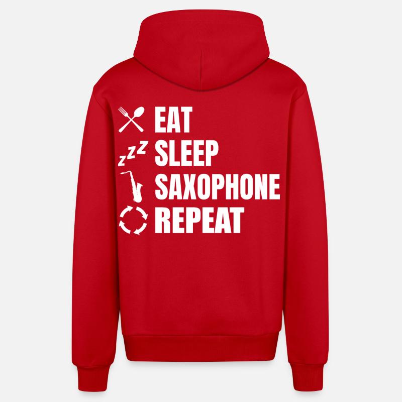 Eat Sleep Saxophone Répéter - Veste à capuche bio décontractée fabriquée en UE - rouge