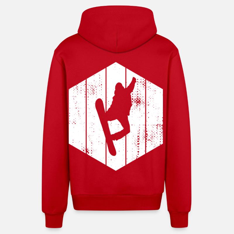 Dessin de snowboarder - Veste à capuche bio décontractée fabriquée en UE - rouge