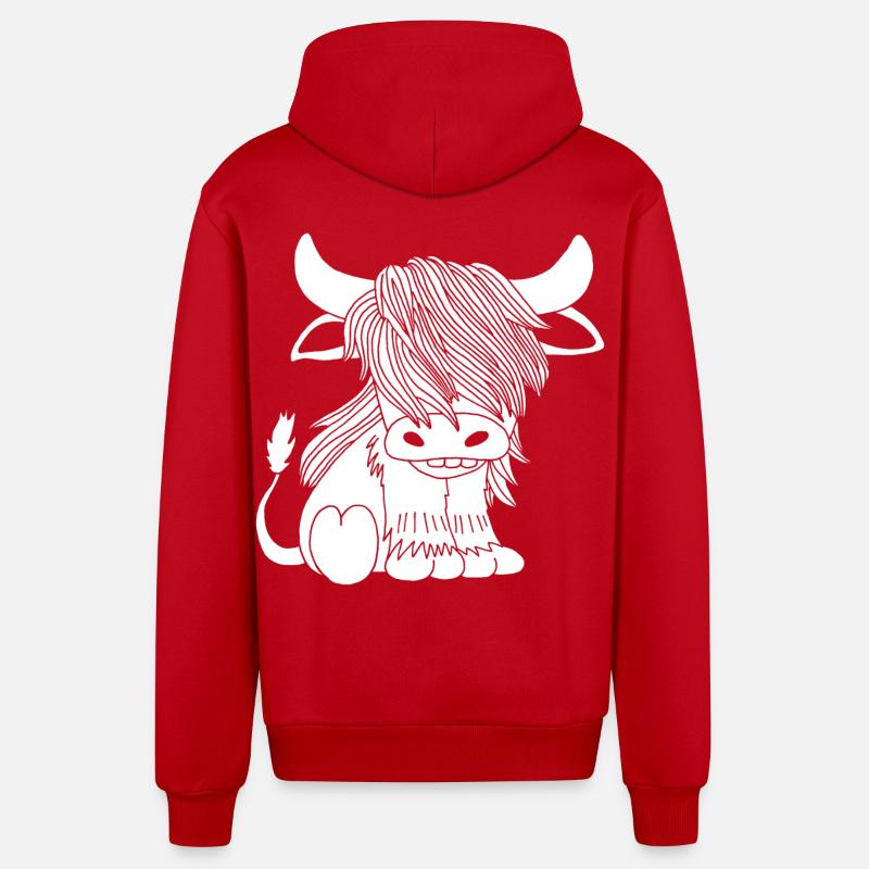 Vache blanche à poil long - Veste à capuche bio décontractée fabriquée en UE - rouge