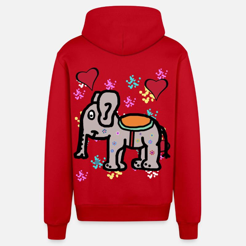 Inde Éléphant Éléphant Proboscis Pachyderme Enfants - Veste à capuche bio décontractée fabriquée en UE - rouge