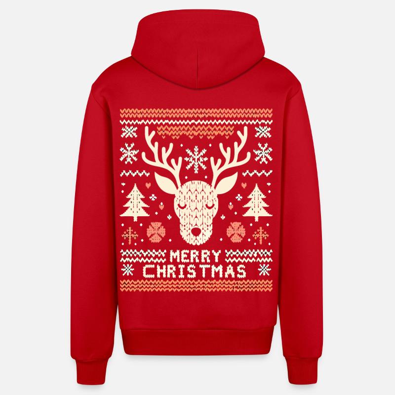 Pull de Noël moche renne - Veste à capuche bio décontractée fabriquée en UE - rouge