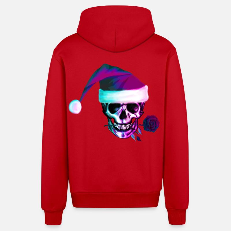 Crâne néon avec chapeau de Noël - Veste à capuche bio décontractée fabriquée en UE - rouge