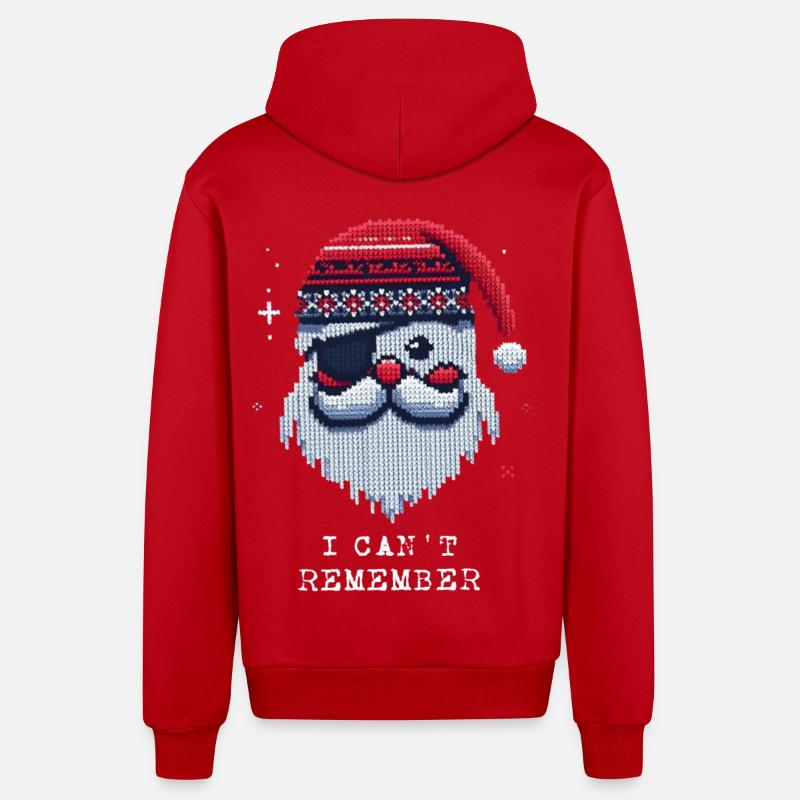 Weihnachtsmann mit Augenklappe Strickmuster - Organic Relaxed Kapuzenjacke Made in EU - Rot