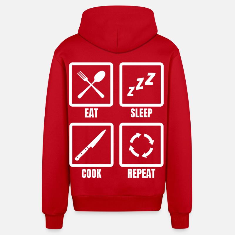 Manger, dormir, cuisiner, répéter - Veste à capuche bio décontractée fabriquée en UE - rouge