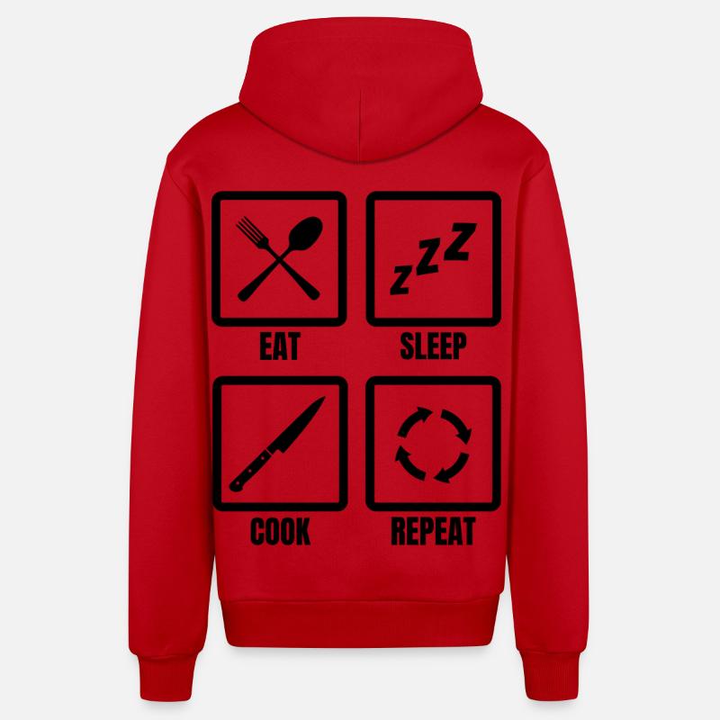 Cuisiner la routine quotidienne - Veste à capuche bio décontractée fabriquée en UE - rouge