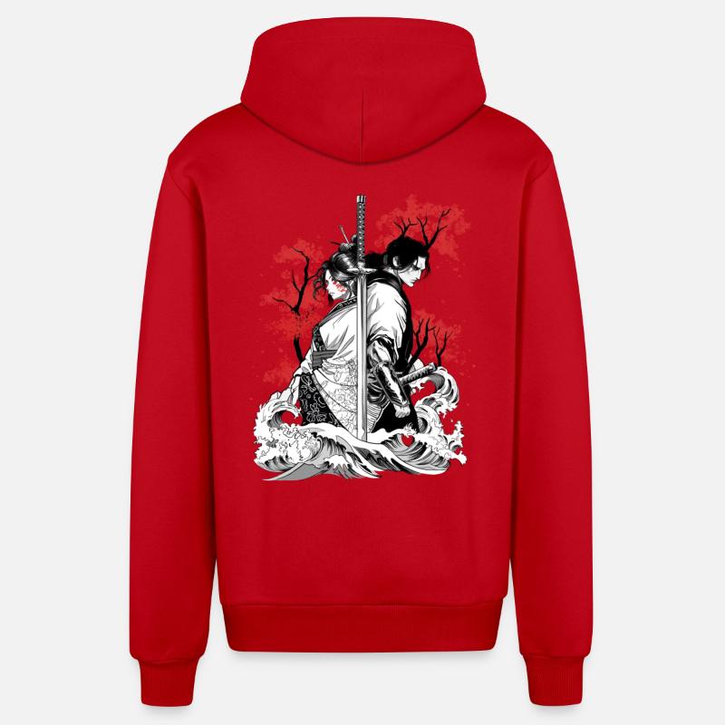 Âmes de samouraï entrelacées - Veste à capuche bio décontractée fabriquée en UE - rouge