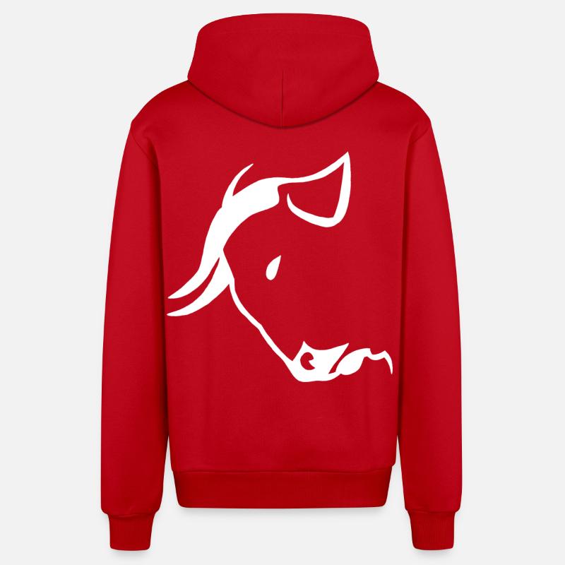 Tête de taureau blanche - Veste à capuche bio décontractée fabriquée en UE - rouge