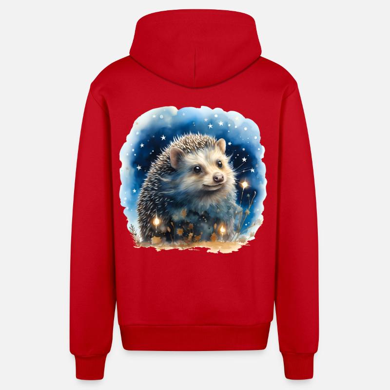Hérisson aquarelle avec ciel étoilé - Veste à capuche bio décontractée fabriquée en UE - rouge