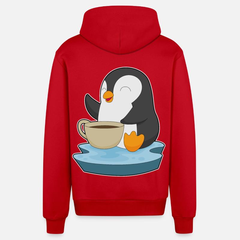 Tasse à café pingouin - Veste à capuche bio décontractée fabriquée en UE - rouge