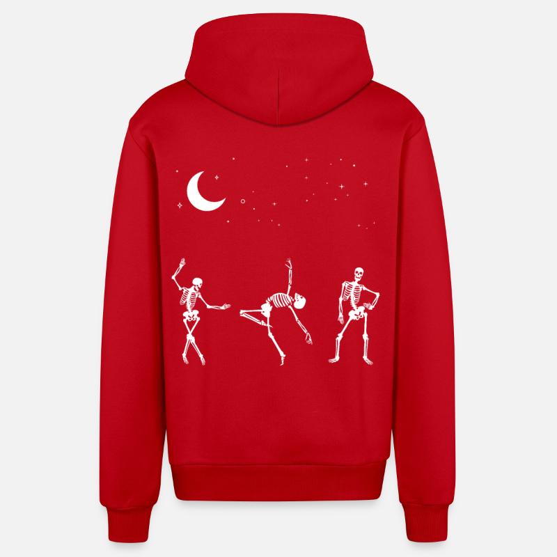 Dancing Squelettes Étoiles Lune Nuit - Veste à capuche bio décontractée fabriquée en UE - rouge