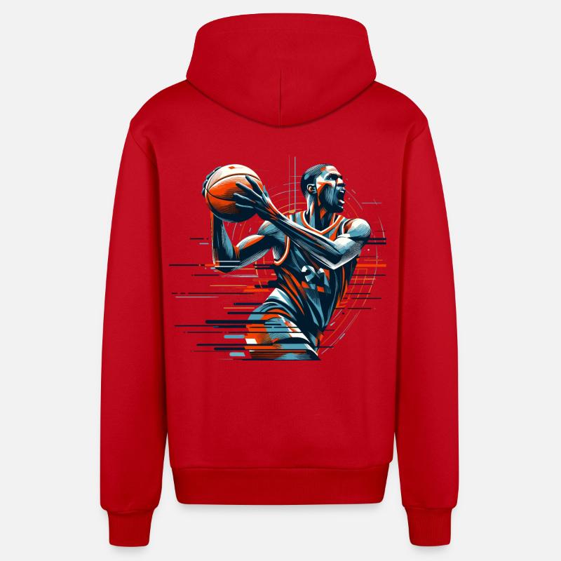 Cadeau dynamique de basket-ball - Veste à capuche bio décontractée fabriquée en UE - rouge