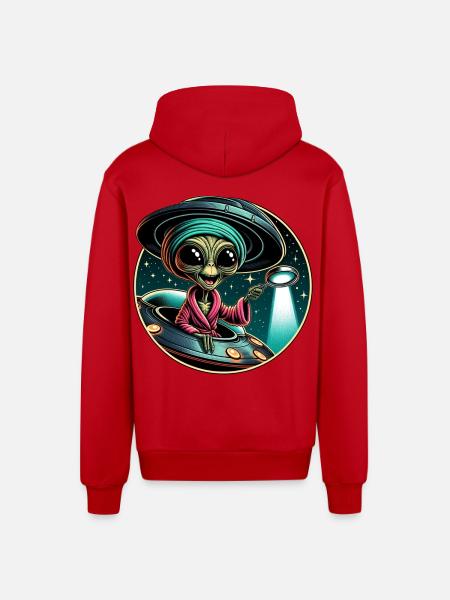 Alien detective in UFO light - Organic Relaxed Hooded Jacket Made in EU - red