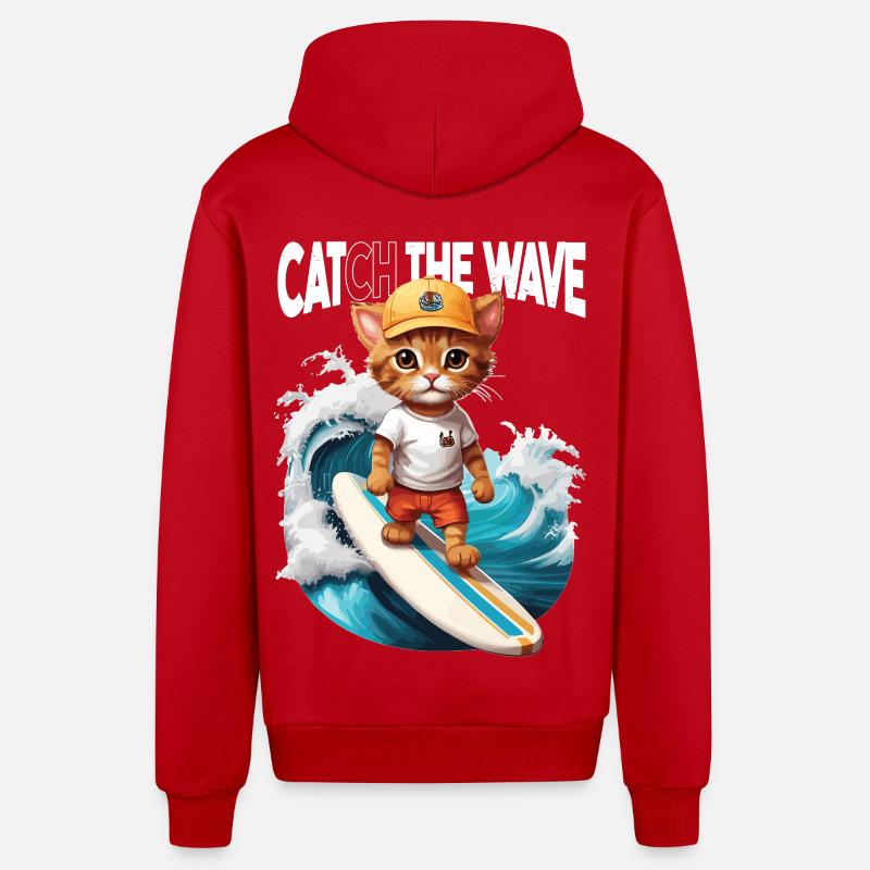 Chat Surfeur Attrape la Vague - Veste à capuche bio décontractée fabriquée en UE - rouge