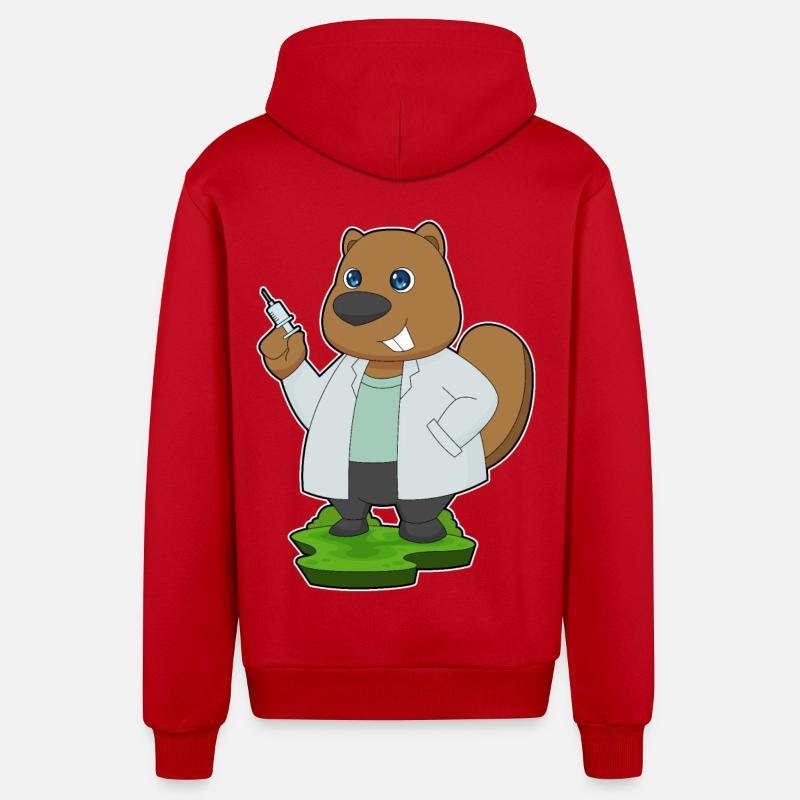 Seringue Beaver Doctor - Veste à capuche bio décontractée fabriquée en UE - rouge