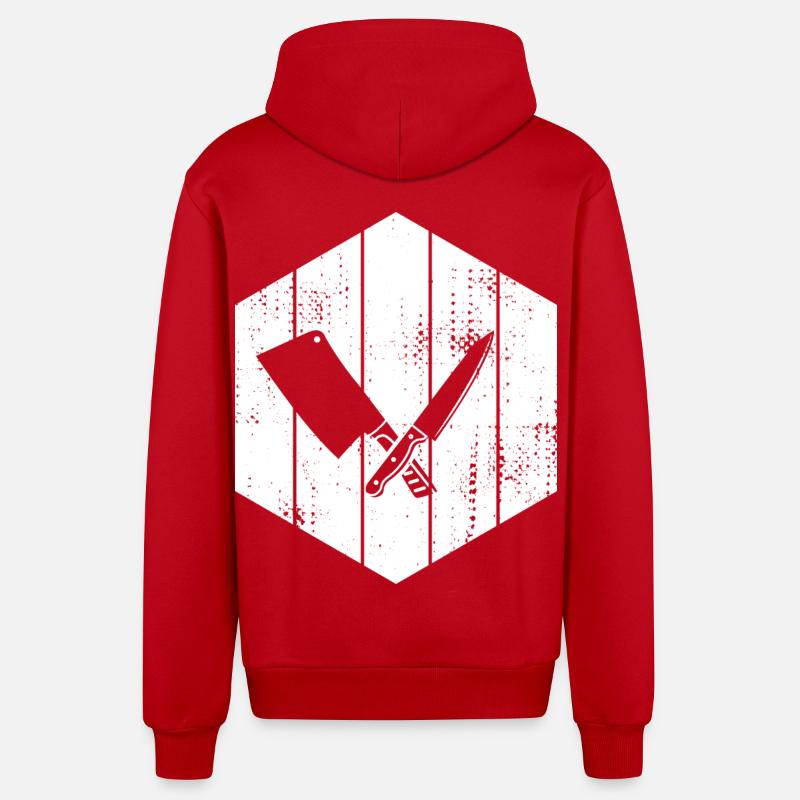 Dessin de couperet de couteau - Veste à capuche bio décontractée fabriquée en UE - rouge