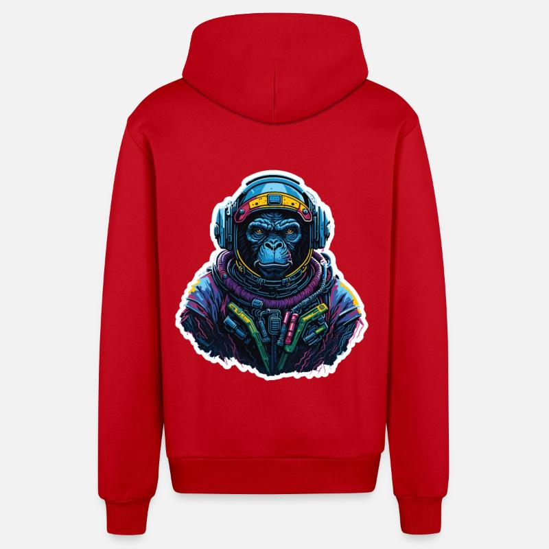 Gorille Astronaute Neon - Veste à capuche bio décontractée fabriquée en UE - rouge