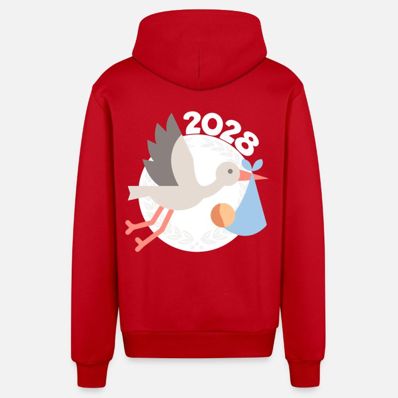Cigogne avec bébé 2028 - Veste à capuche bio décontractée fabriquée en UE - rouge