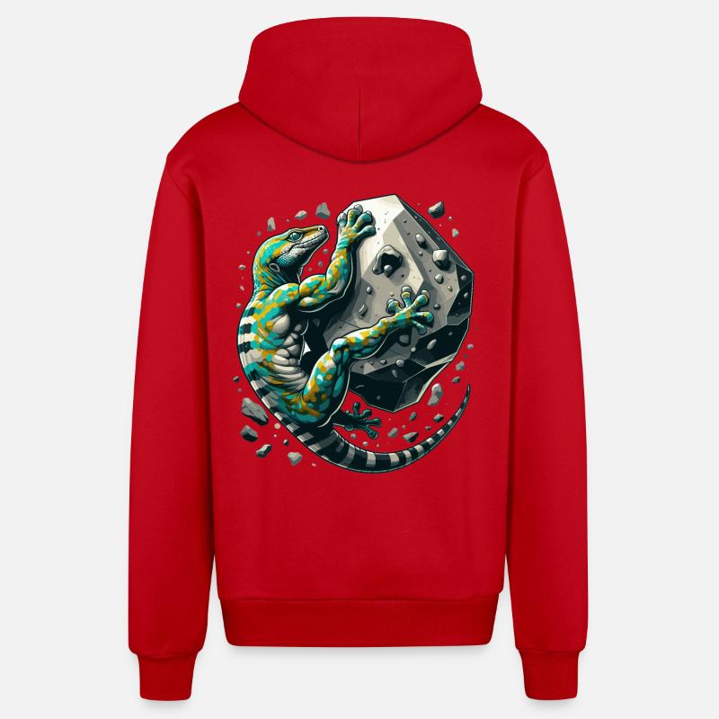 Bouldering Gecko Muscles cadeau - Veste à capuche bio décontractée fabriquée en UE - rouge