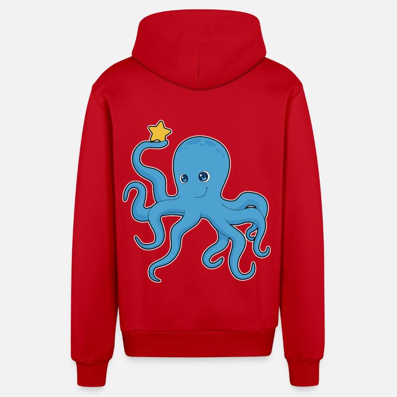 Étoile de poulpe - Veste à capuche bio décontractée fabriquée en UE - rouge