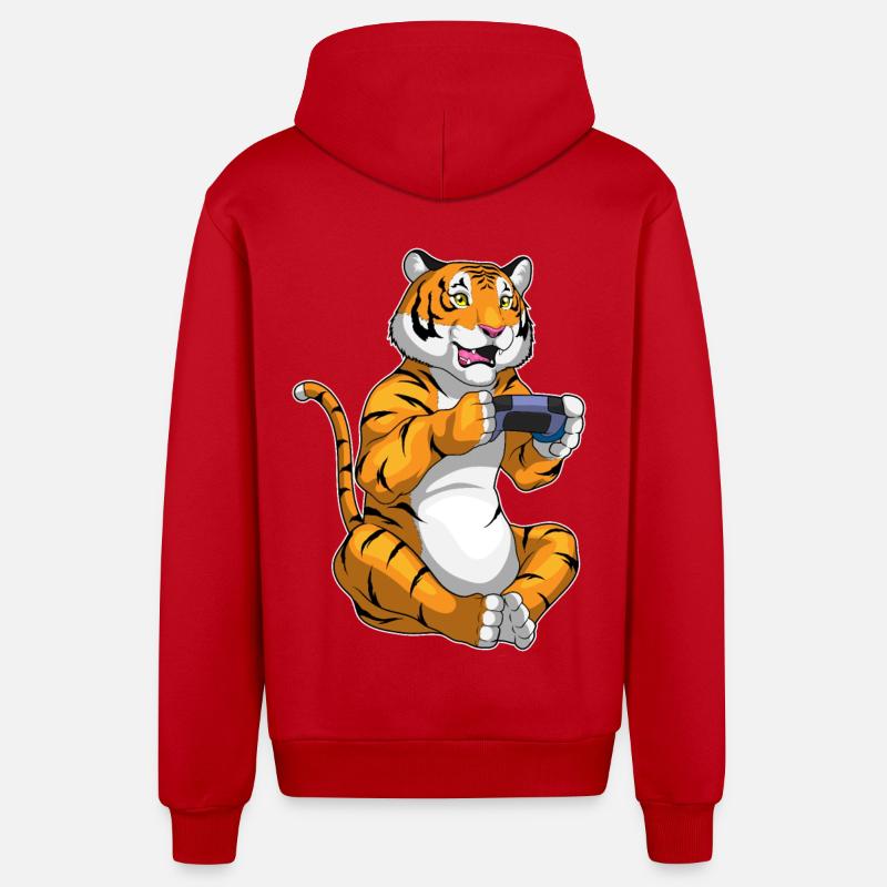 Tiger Gamer Controller - Organic Relaxed Kapuzenjacke Made in EU - Rot