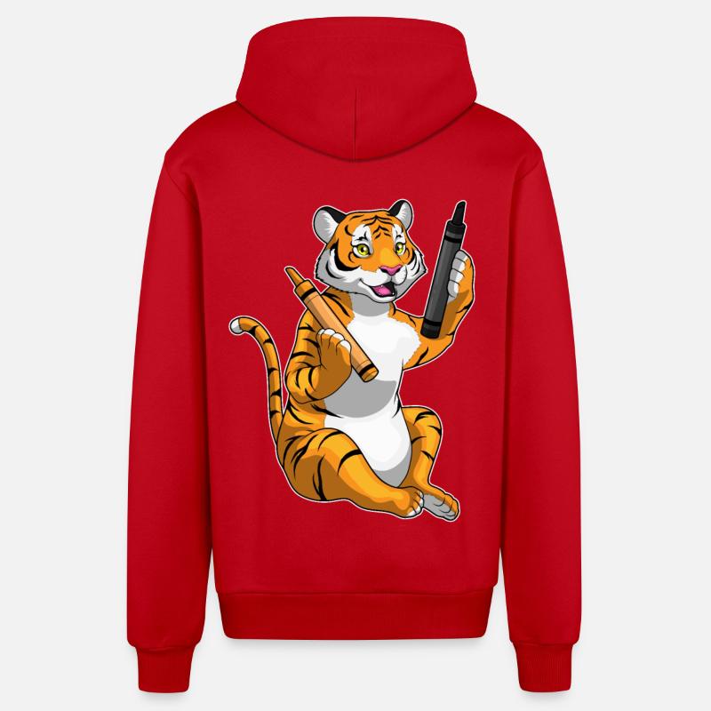 École de crayon Tiger Pupil - Veste à capuche bio décontractée fabriquée en UE - rouge