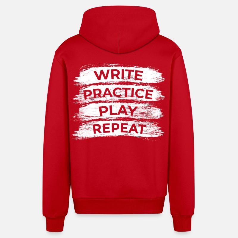 Writing, practicing, playing, repeating - Organic Relaxed Hooded Jacket Made in EU - red