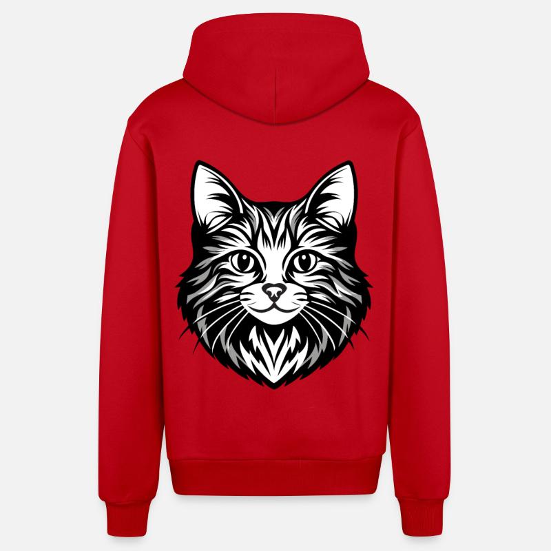 Illustration complexe de visage de chat - Veste à capuche bio décontractée fabriquée en UE - rouge