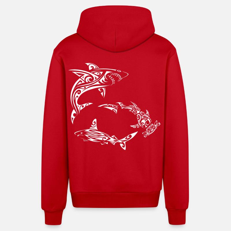 Requins polynésiens blancs - Veste à capuche bio décontractée fabriquée en UE - rouge