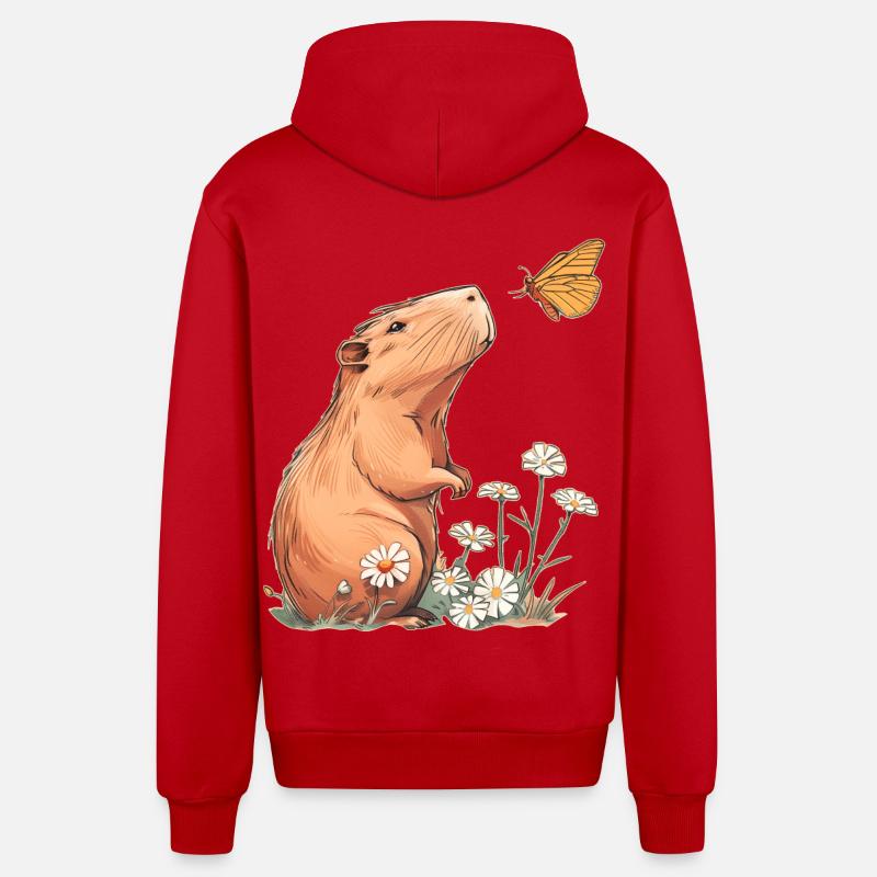 Papillon Capybara - Veste à capuche bio décontractée fabriquée en UE - rouge