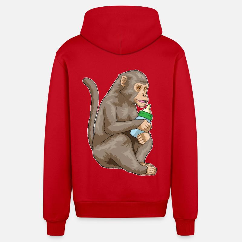 Biberon Monkey - Veste à capuche bio décontractée fabriquée en UE - rouge