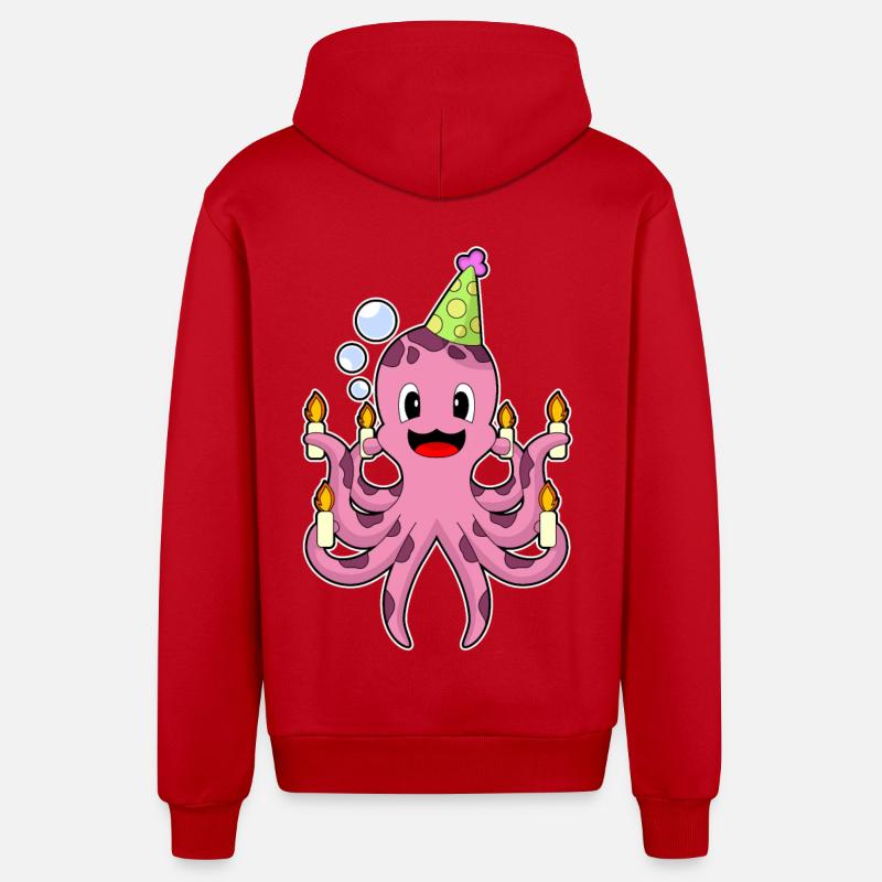 Bougies d’anniversaire Octopus - Veste à capuche bio décontractée fabriquée en UE - rouge