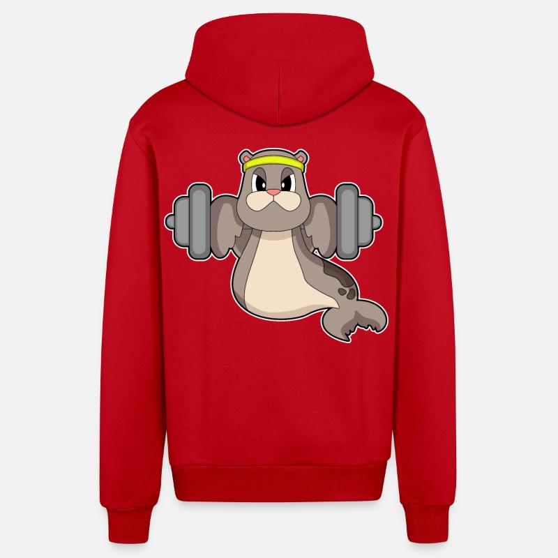 Seal Bodybuilder Haltère Musculation - Veste à capuche bio décontractée fabriquée en UE - rouge