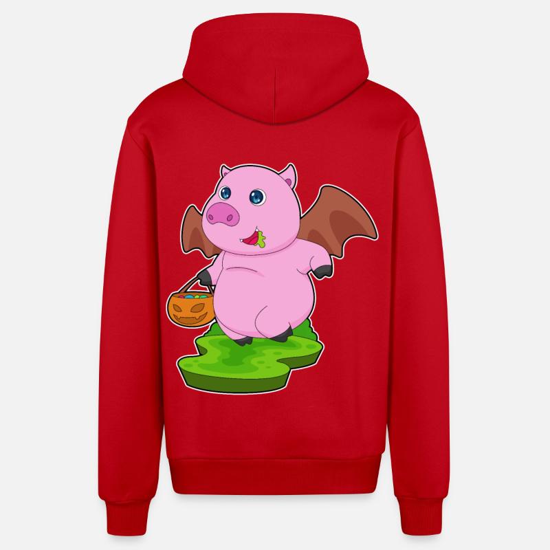 Cochon Halloween Bat - Veste à capuche bio décontractée fabriquée en UE - rouge