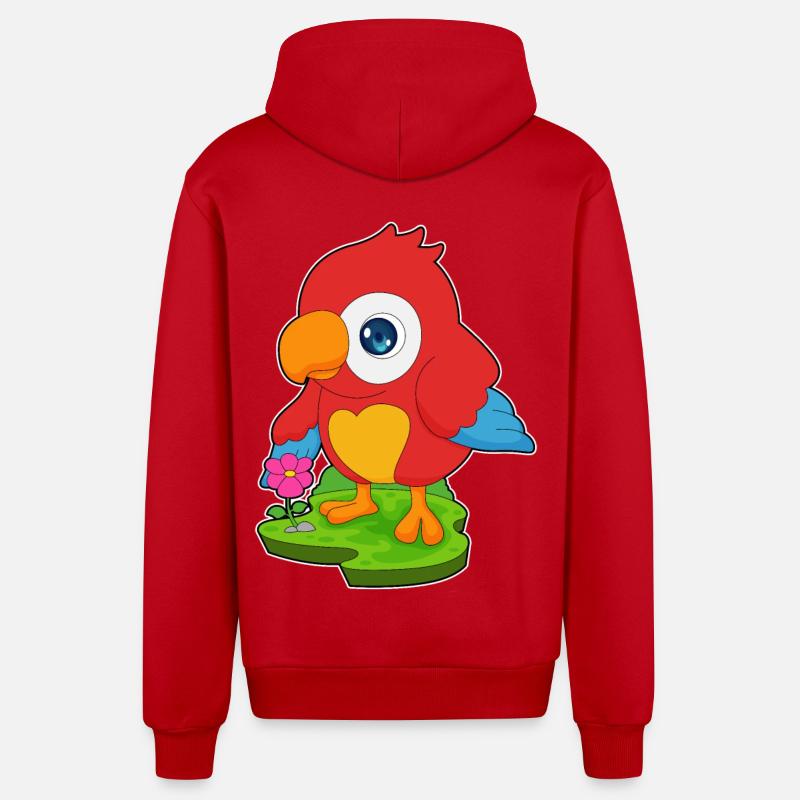 Fleur de perroquet - Veste à capuche bio décontractée fabriquée en UE - rouge