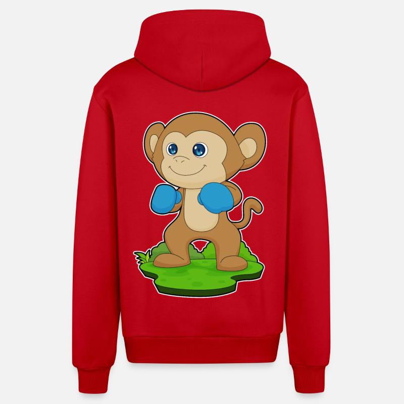 Affe Boxer Boxhandschuhe Boxen - Organic Relaxed Kapuzenjacke Made in EU - Rot