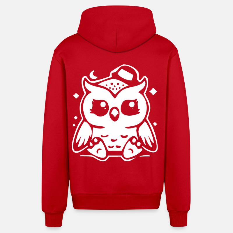 Niedliche Eulenfigur mit Hut - Organic Relaxed Kapuzenjacke Made in EU - Rot