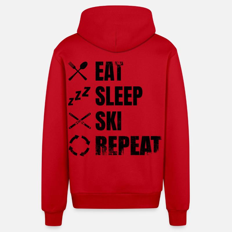 Routine des amateurs de ski - Veste à capuche bio décontractée fabriquée en UE - rouge