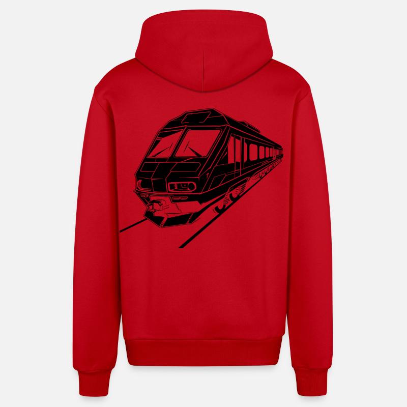 Graphismes de train - Veste à capuche bio décontractée fabriquée en UE - rouge