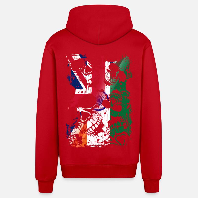 Royaume-Uni Inde Drapeau et crânes - Veste à capuche bio décontractée fabriquée en UE - rouge