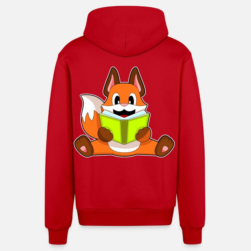 Livre de lecture Fox - Veste à capuche bio décontractée fabriquée en UE - rouge