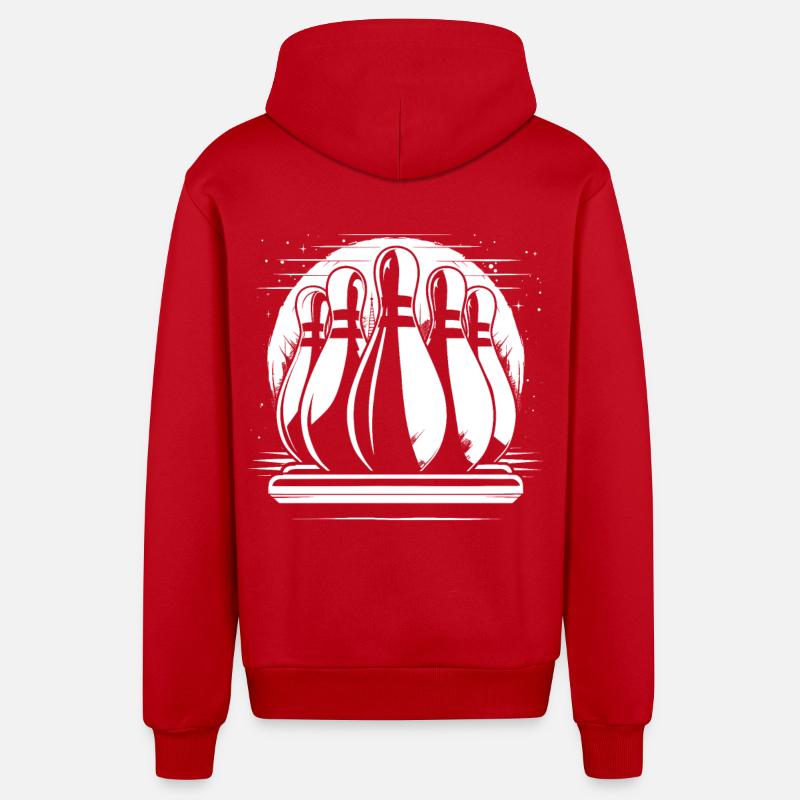 Dessin de quilles de bowling - Veste à capuche bio décontractée fabriquée en UE - rouge
