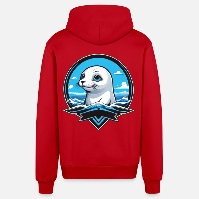 Mer des petits phoques - Veste à capuche bio décontractée fabriquée en UE - rouge
